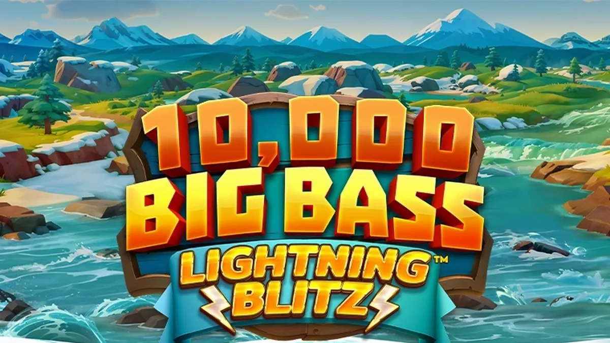 Interface do jogo de slot 10,000 Big Bass Lightning Blitz com temática de pesca